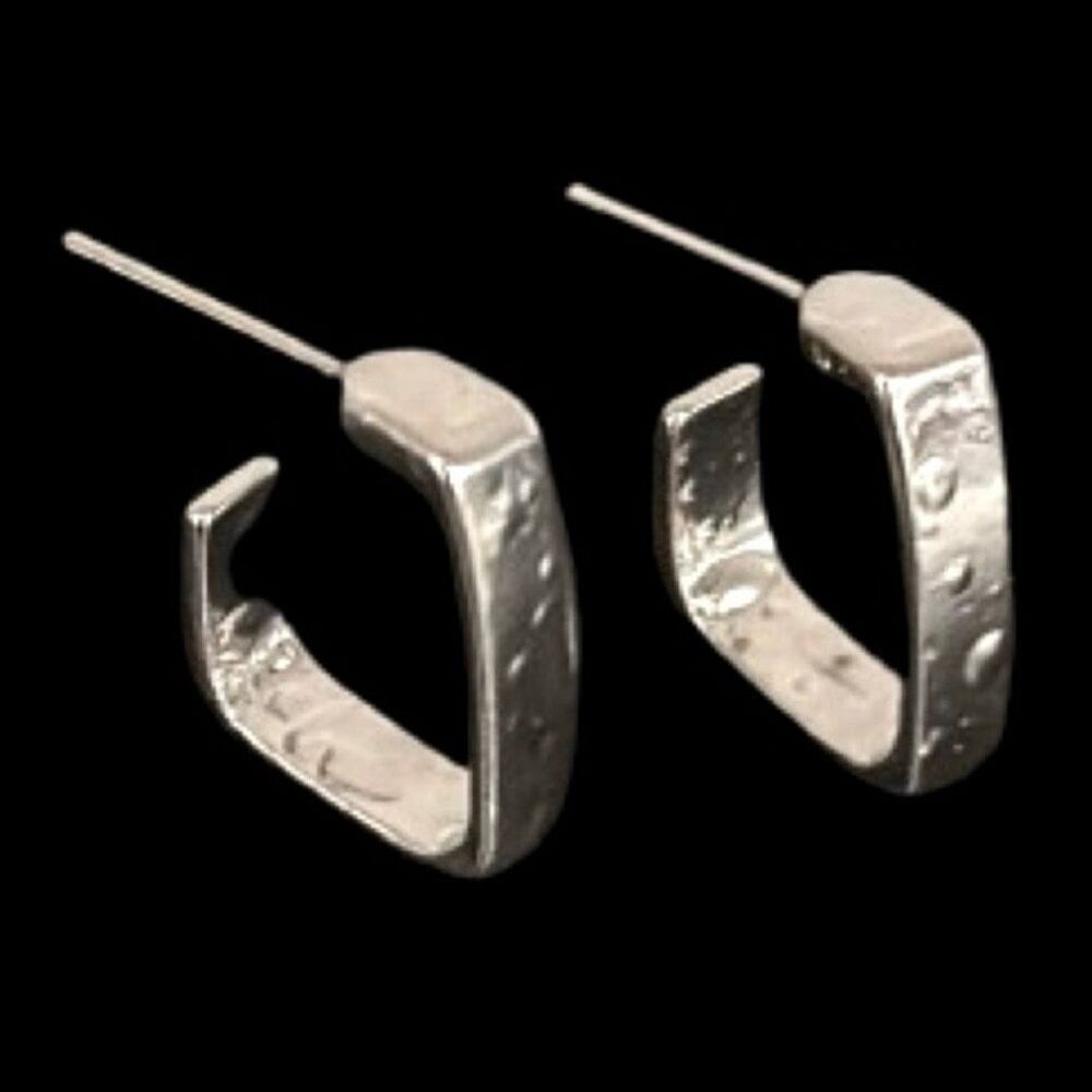 Downtown Punk Hammered Square Silver Tone Hoop Earrings